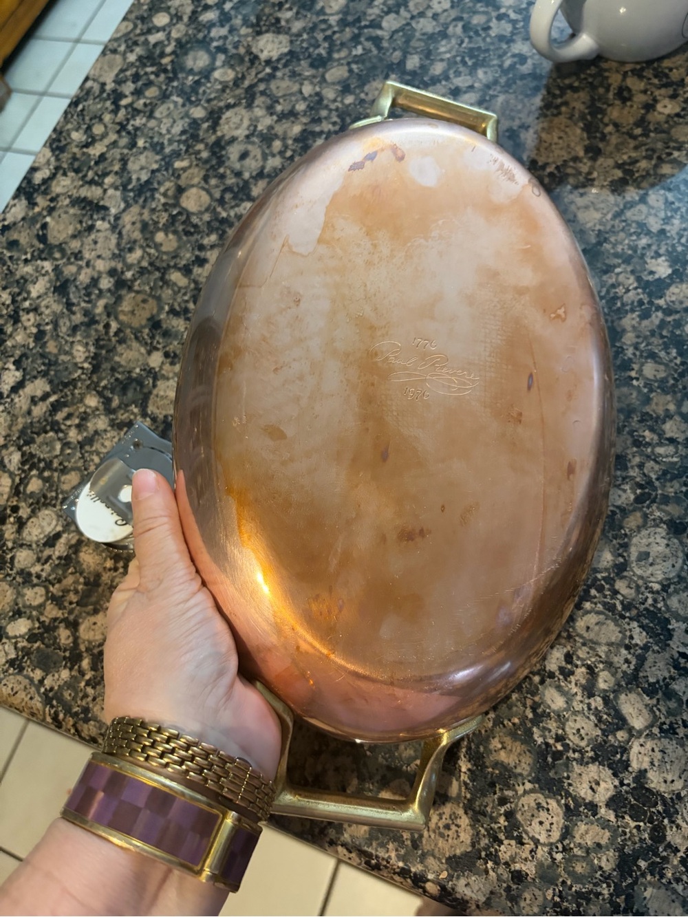 Vintage Paul Revere Copper Oval Bakeware Roaster with Brass Handles